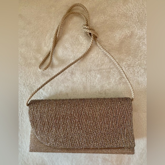 Private Label Handbags - Small Gold Shimmer Clutch w/Strap